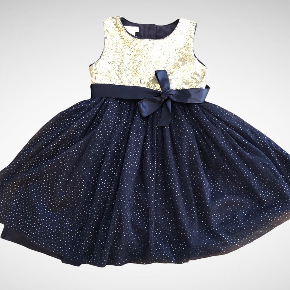 Monsoon UK Navy and Silver Sequin Tulle Dress size 12-18 months NWT